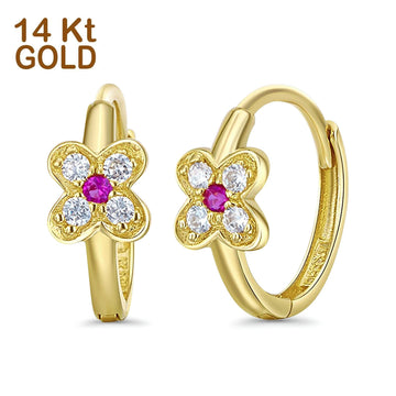 14K Yellow Gold Flower CZ Huggies Earrings (10mm) Best Gift for Her